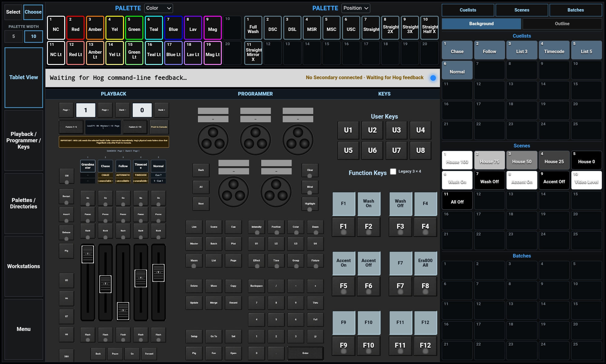 HOG Link tablet interface with playback, programmer controls and keys